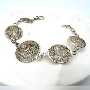 ROOST jewelry oxidized silver filigree circles link bracelet boho intricate